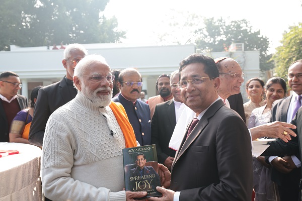 Mr. Joy Alukkas Chairman and MD of Joyalukkas Group presented his autobiography ‘Spreading Joy’ to Prime Minister Narendra&nbsp;Modi