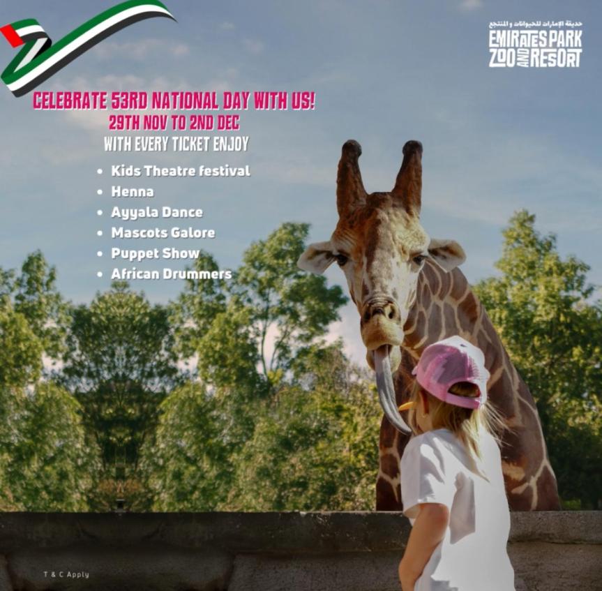An unmissable celebration awaits you on UAE National Day at Emirates Park Zoo &&nbsp;Resort.